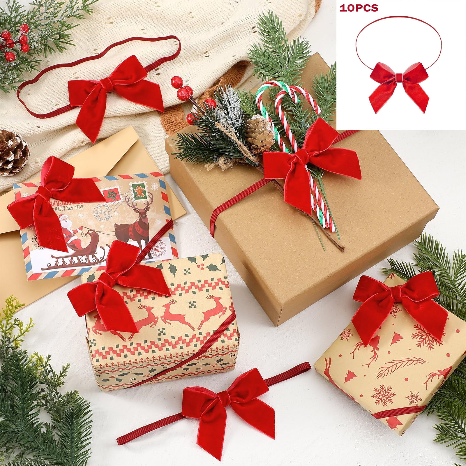 YAZHPA 10Pcs Christmas Elastic Premade Craft Bows Elegant Ribbon Bow ...