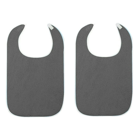 YAZHPA 2 Pack Washable Adult Bibs for Men Women Reusable Terry Cloth Bibs For Adults Towel Bib For Senior Citizens Gray