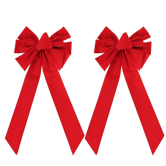 YAZHPA 2 Pack Red Christmas Bows Outdoor Decorations,10”x20” Large Velvet Wreath Bow with Glitter String Gold Edge for Xmas Tree Topper Home Front Door Decor