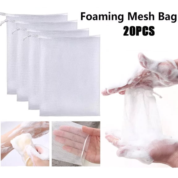 YAZHPA 20 Pcs Mesh Soap Sack Saver Pouch Drawstring Holder Bags for Making Bubbles non-toxic