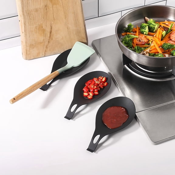 YAZHPA 2Pcs Silicone Spoon Rest Utensil Holder for Cooking Kitchen Countertop Accessory Easy to Clean Elegant Design Prevents Cutlery Rolling