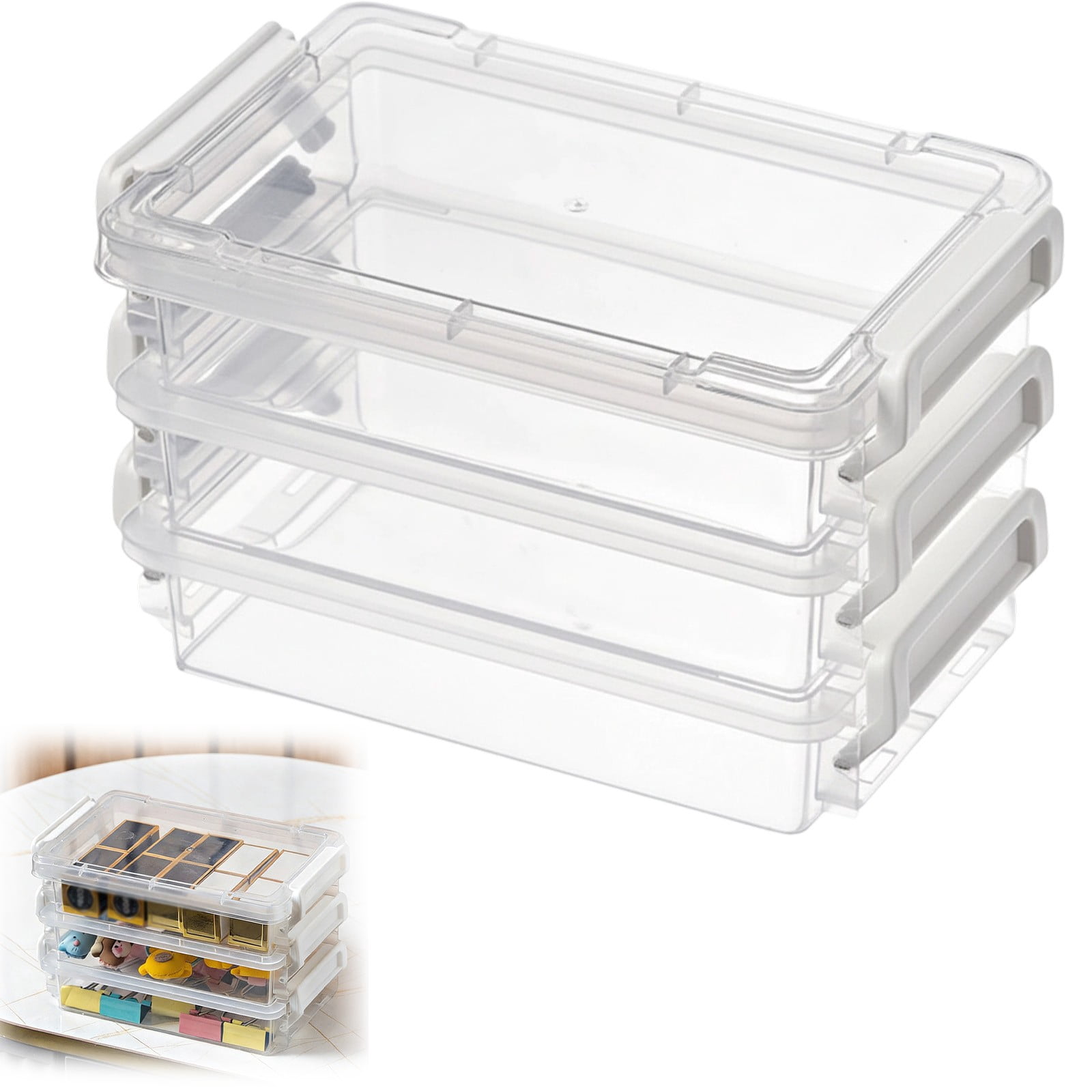 Paper Project Container YAZHPA 3 PCS Plastic Storage Bins with 1 Pc Latching Lid, Portable ...