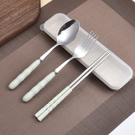 YAZHPA 3 pcs Utensils Set 304 Stainless Steel Flatware Set Silverware Spoon Fork Chopstick Set with Travel Case for Lunch Box,Green
