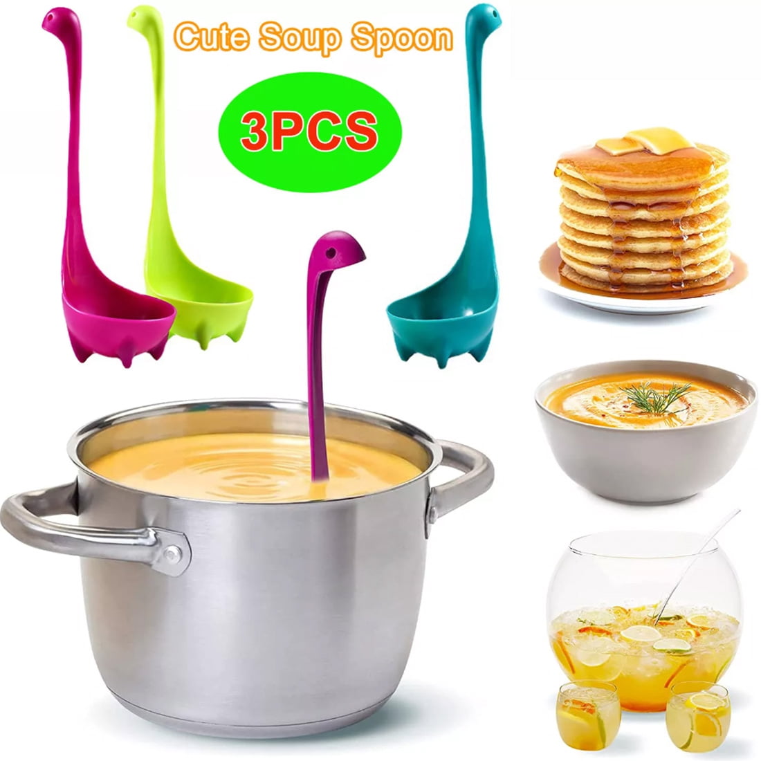 YAZHPA 3PCS Nessie Soup Ladle Loch Ness Monster Design Upright Dinosaur Spoon Kitchen