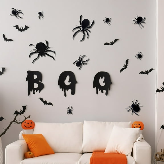 YAZHPA 40PCS Halloween 3D Spiders Wall Decor, Realistic Black Spider Sticker DIY Windows Wall Decal for Home Decor Bathroom Indoor Hallowmas Party Supplies