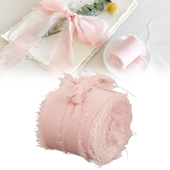 YAZHPA 5 Yards Frayed Edged Chiffon Silk Ribbon Bouquets for Wedding Invitations, Bridal Bouquets,Gift Ribbon,Craft DIY Decor-Pink