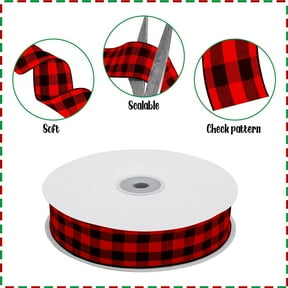 YAZHPA 50 Yard Large Buffalo Plaid Ribbon- 1.0 Inch Black and Red Check Ribbon- Lumberjack Ribbon for Lumberjack Party Supplies and Christmas, Valentine's DIY Craft