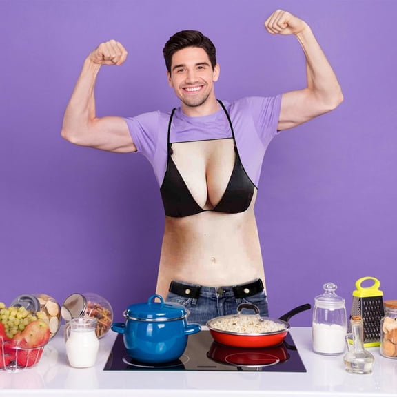 YAZHPA Apron Sleeve Funny Personality Creative Apron Muscle Men's Apron Bikini Series Cartoon Couple Apron Polyester Apron