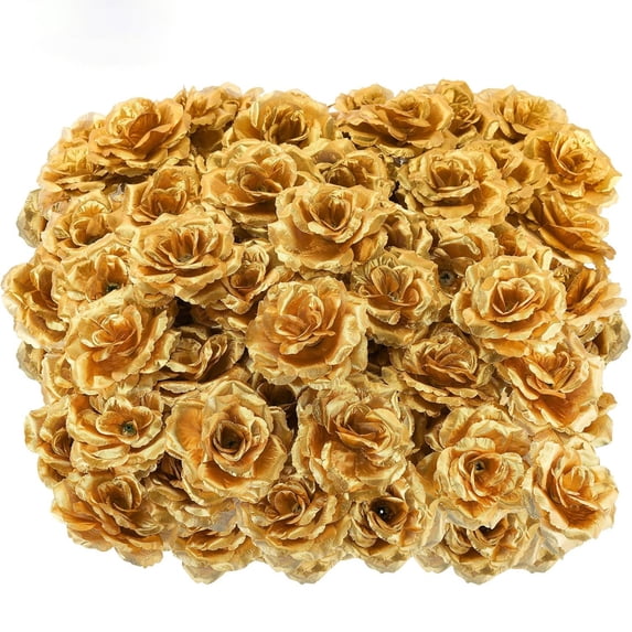 YAZHPA Artificial Flowers Roses Heads, 10 Pcs Faux Flowers Real Looking Blue Foam Fake Roses for DIY Crafts Wedding Bouquets Arrangements Party Home Decorations (Gold)
