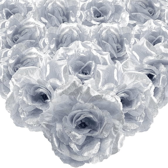 YAZHPA Artificial Flowers Roses Heads, 10 Pcs Faux Flowers Real Looking Blue Foam Fake Roses for DIY Crafts Wedding Bouquets Arrangements Party Home Decorations (Silver)