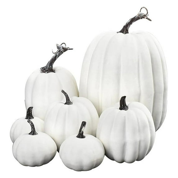 YAZHPA Artificial Foam Pumpkins, Fall Decor - Harvest Decor Foam Pumpkin 7 PCS Set for Halloween Thanksgiving Fall Decorations, Realistic Faux Pumpkins for Festive Home Decor, White