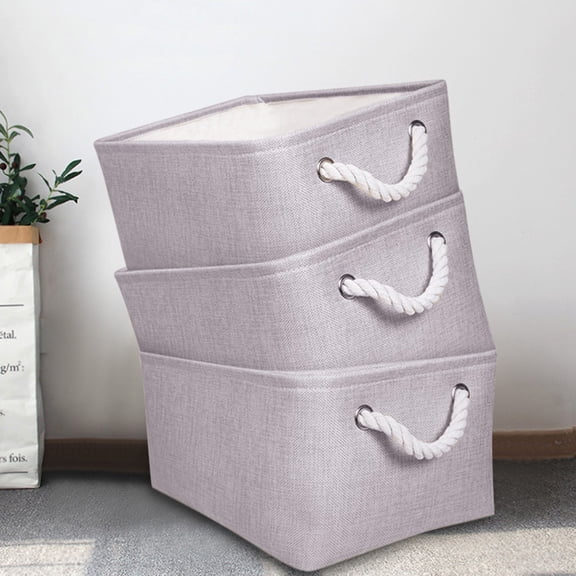 YAZHPA Canvas Fabric Foldable Basket Laundry Storage Baskets with Handles For Toys Home Textile Storage