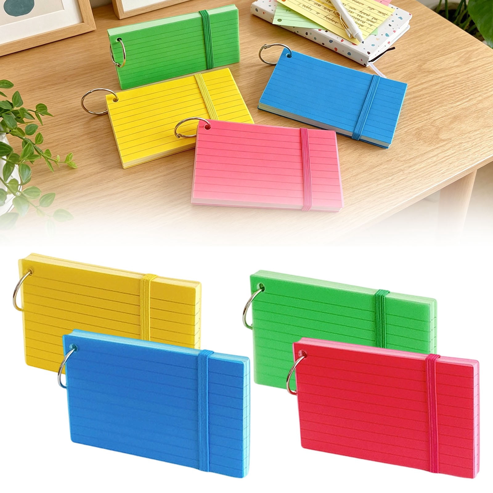 YAZHPA Colored Index Cards 3x5, Flash Cards with Ring, 200 PCS, Ruled Note Cards, Flash Cards for Studying, 4 Packs of 50 sheets, Note Cards for Office, Home