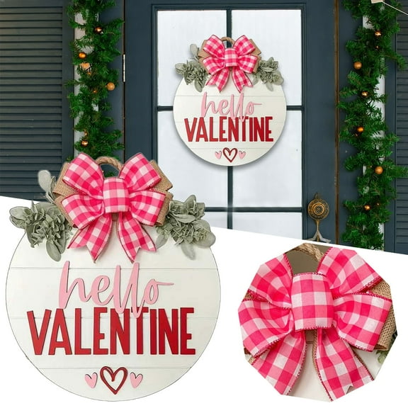 YAZHPA Deoro Valentine'S Day Logo Front Door Decoration, Pink Love Heart Wooden Door Hanger Outdoor Outdoor Porch, Valentine'S Day Wooden Wreath Interior Wall Hanging Decoration