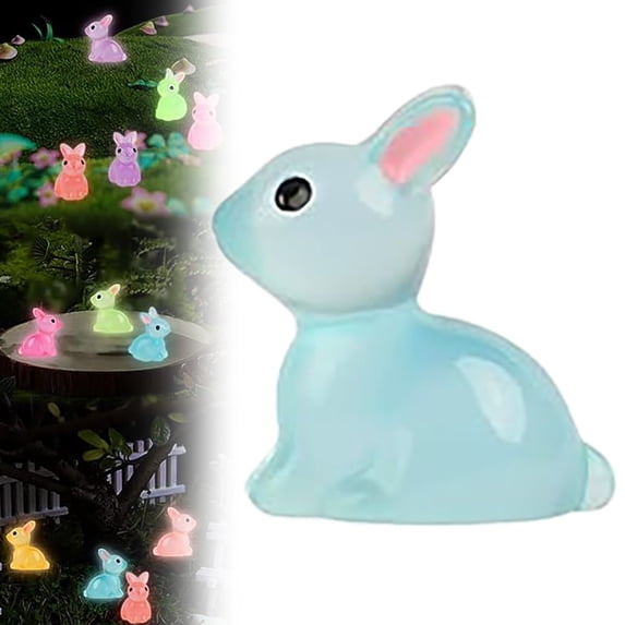 YAZHPA Easter Luminous Mini Resin Bunny 7 Colors Little Small Glow In The Dark Rabbit Bunny Figures For Dollhouse Micro Fairy Garden Decor Easter Egg Fillers Party Favors Gift Decoration