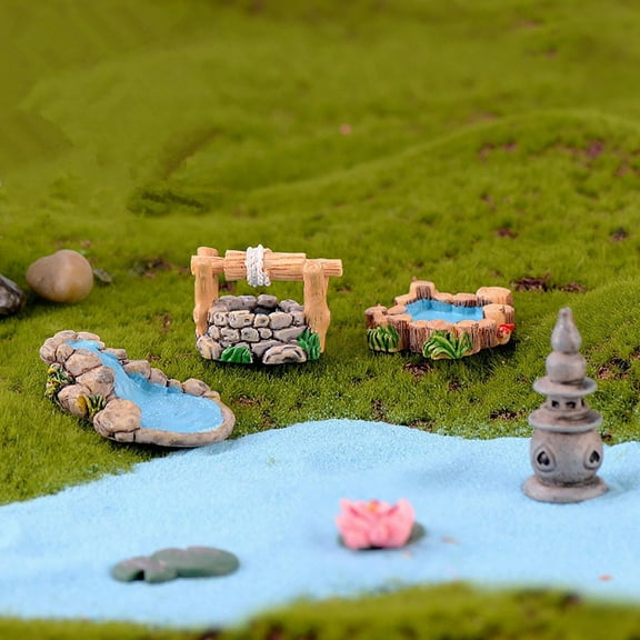 YAZHPA Fairy Garden Pond Mini Pond for Fairy Garden Accessories Small Pond Figurines for Zen Garden Accessories Miniature Things Tiny Resin Figures Little Bridge Statue Brown(Random）