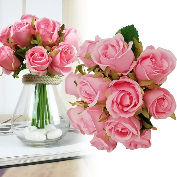 YAZHPA Fake Roses Artificial Flowers, 1 Pack Rose Fake Flowers for Decoration, Real Touch Pink Roses Bouquets Silk Flowers for Vase Centerpiece Table Wedding Party Bridal DIY Decor