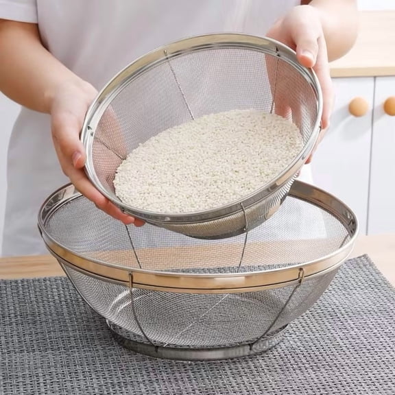 YAZHPA Fine Mesh Strainer for Kitchen, Stainless Steel Colander Bowl for Pasta, Rice, Fruit, Metal Net Baskets with Resting Base - Strain, Drain, Rinse (Diameter 7 inch)