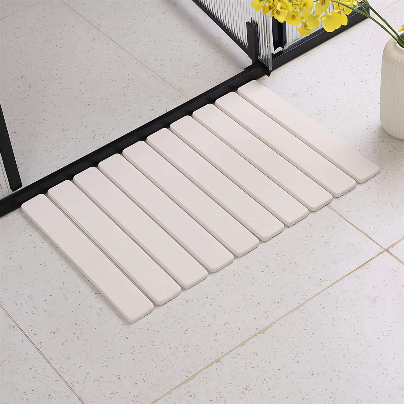 YAZHPA Foldable Stone Bath Mat, Non Slip Quick Dry Diatomite Bathroom Rugs, Drying Mat for Bathroom/Kitchen Counter White