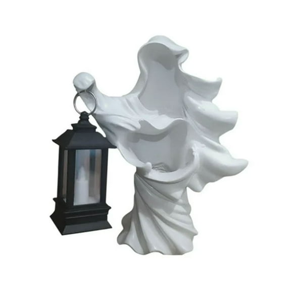 YAZHPA Halloween Decorations - Ghost Halloween Witch Ornament with Lantern Energy Saving Resin Statue for Garden Courtyard Decor White