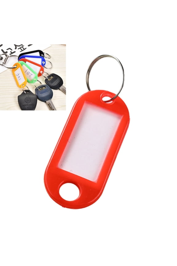 Key Ring Tags - Key Tags Fobs Plastic Luggage ID Labels Key rings with Name Cards and Labels,Adapt to USB Drive,Keys,Pets,Bags Red