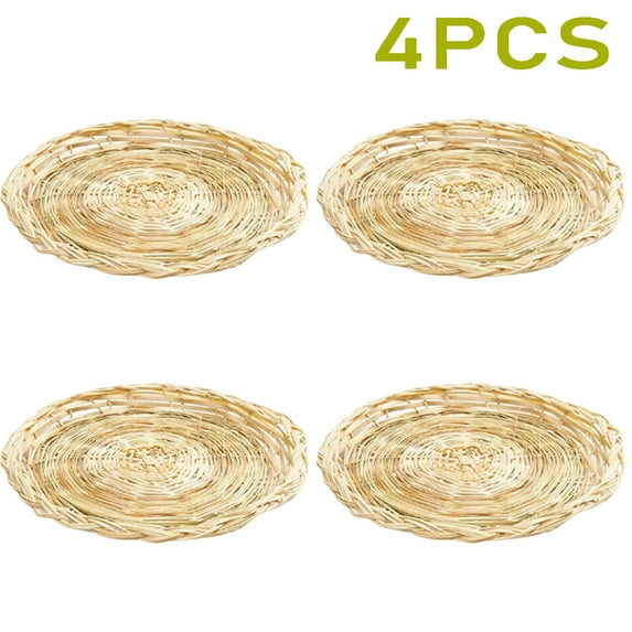 YAZHPA Light Yellow Wicker Paper Plate Holders, 4 Pack 3.15 inch Reusable Heavy Duty Bamboo Paper Plate Holder for Home Party Daily Dinning Picnic as Wall Decoration