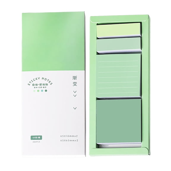 YAZHPA Lined Sticky Notes Set, Pastel Sticky Note Pads, Self-Stick Index Tabs Cute Memo Notepads for Office and Home, 4 Pads/Pack(Green)
