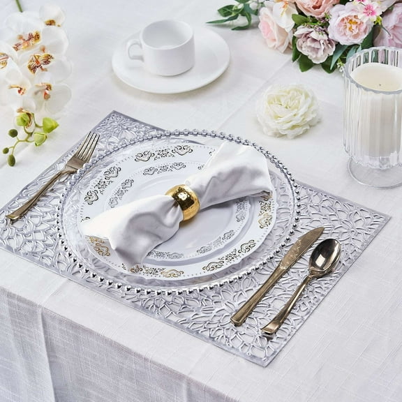 YAZHPA Metallic Vinyl Rectangle Placemats Slip Heat Resistant Laminated Plastic Morden Dining Table Textured Shimmer Table Mats Kitchen Home Decor