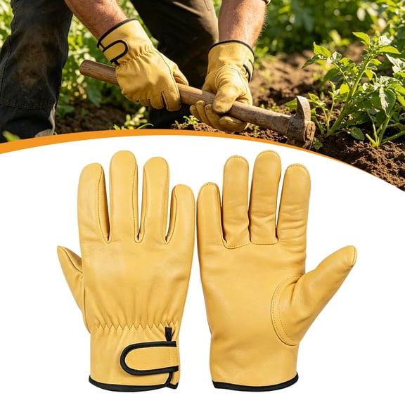YAZHPA Safety Gloves Men & Women Heavy Duty Grain Cowhide for Gardening Farming and Construction Ranching Driving-Yellow