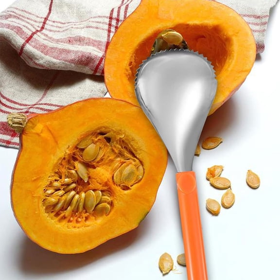 YAZHPA Serrated Ice Crusher Spoon,Multipurpose Metal Ice Scoop Ice Cream Scoop for Smoothies Shaved Ice Frozen Cocktails,Fruit Corer Scraper Pumpkin Scooper Tool,Orange