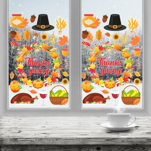YAZHPA Stickers Thanksgiving Cross-border Turkey Sticker Pumpkin Maple Leaf Creative Static Stic