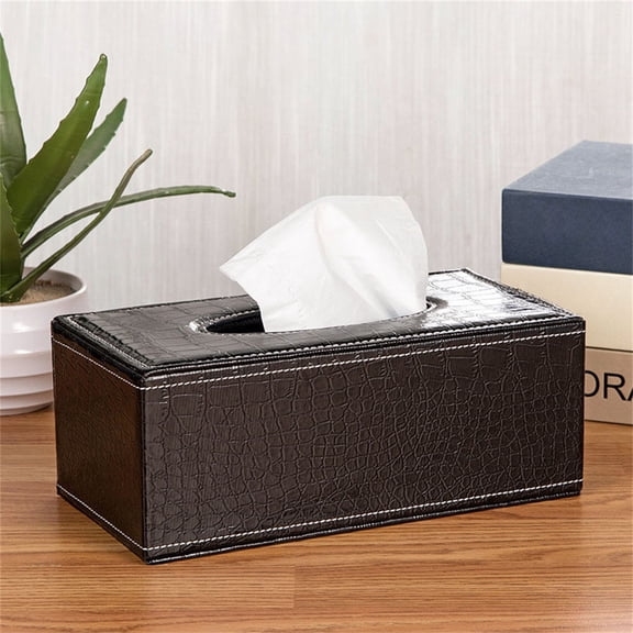 YAZHPA Sumnacon Tissue Box Cover Rectangle Leather Tissue Box Stylish Tissue Box Holder, Decorative PU Tissue Cover for Bathroom Living Room Bedroom Table Desk Home Office Car, Black
