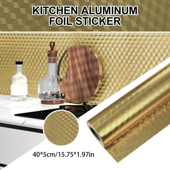 YAZHPA Waterproof Kitchen Stickers for Cabinets Heat Resistant Backsplash Wallpaper for Kitchen Wall Self Adhesive Shelf Drawer Liner Stove Gold Contact Paper Aluminum Foil Sink Cover