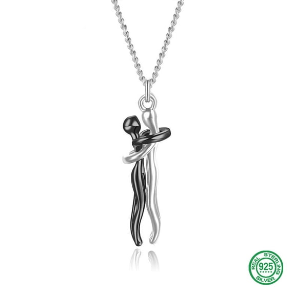 YAZI 925 Silver Hug Necklace for Women Men Lovers Hugging Pendant Necklace for Couples Love Necklace for Boyfriend Girlfriend the Tale of Two Lovers Necklace Show Your Love Jewelry Gifts