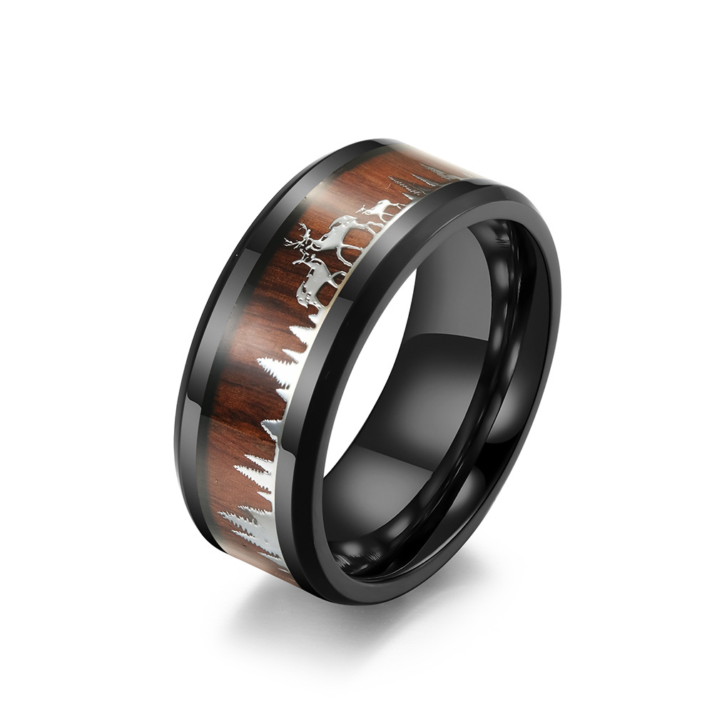 YAZI JEWELRY 8MM 6MM Black Ceramic Wedding Ring with Antler Koa Wood ...