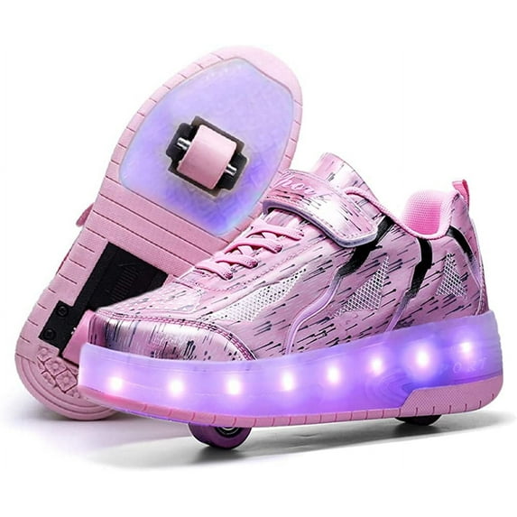 YAZI Kids Roller Shoes Boy Girl Sneakers with Wheels Become Sport Sneaker with Led for Christmas Birthday Children Show Gift