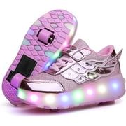 YAZI Kids Roller Shoes Boy Girl Sneakers with Wheels Become Sport Sneaker with Led for Christmas Birthday Children Show Gift