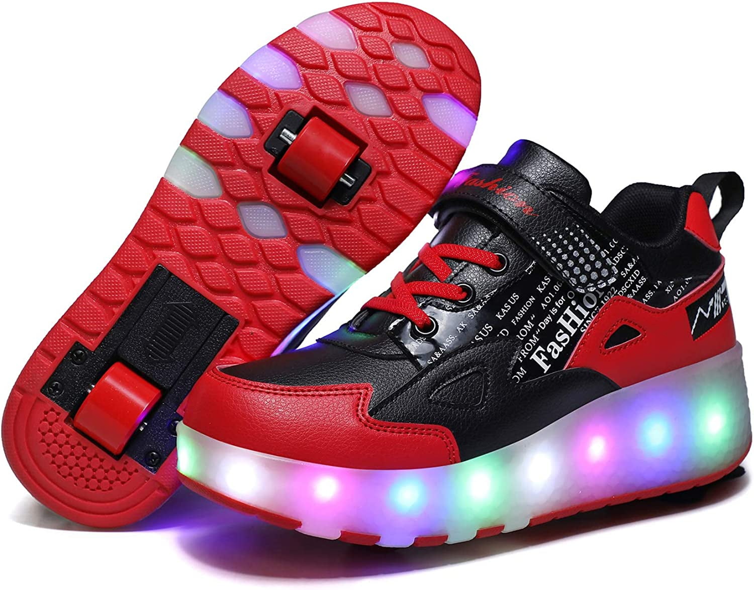 YAZI Kids Shoes with Wheels LED Light Color Shoes Shiny Roller Skates