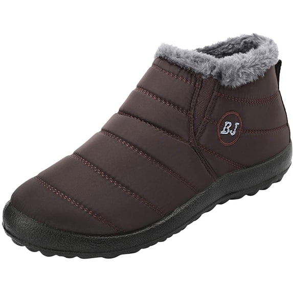 YAZI Mens Snow Boots Women Winter Anti-Slip Ankle Booties Waterproof Slip On Warm Fur Lined Sneaker