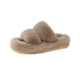 thumbnail image 1 of YAZI Open Toe Slippers for Women , Plush Fluffy Furry Fleece House Indoor or Outdoor Ladies’ Slide Slippers, 1 of 9