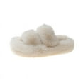 thumbnail image 1 of YAZI Open Toe Slippers for Women , Plush Fluffy Furry Fleece House Indoor or Outdoor Ladies’ Slide Slippers, 1 of 9
