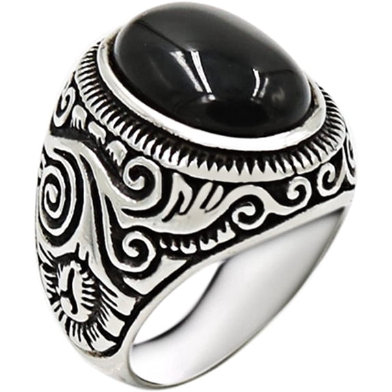 YAZI Retro Vintage Stainless Steel Turquoise Onyx Ring