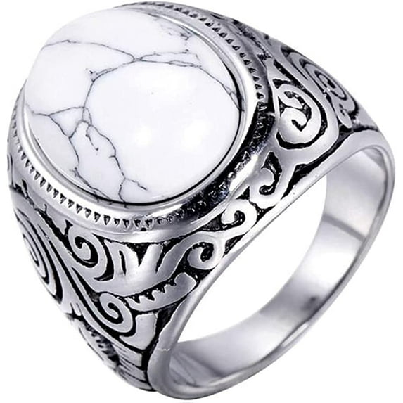 YAZI Retro Vintage Stainless Steel Turquoise Onyx Ring