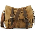 thumbnail image 1 of YAZI  Vintage Military Leather Canvas Laptop Bag Messenger Bags Medium, 1 of 14