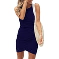 thumbnail image 1 of YAZI Women Casual Dress Crew Neck Ruched Summer Sleeveless Tank Bodycon Shirt Short Mini Dresses, 1 of 12