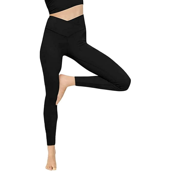 YAZI Women's Casual Bootleg Yoga Pants V Crossover High Waisted Flare Workout Pants Leggings
