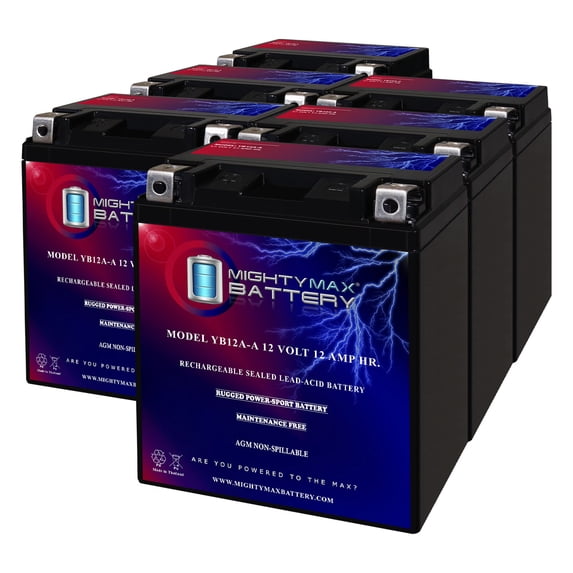 YB12A-A 12V 12AH Replacement Battery compatible with Ducati 750 SS Supersport Kick-Str - 6 Pack