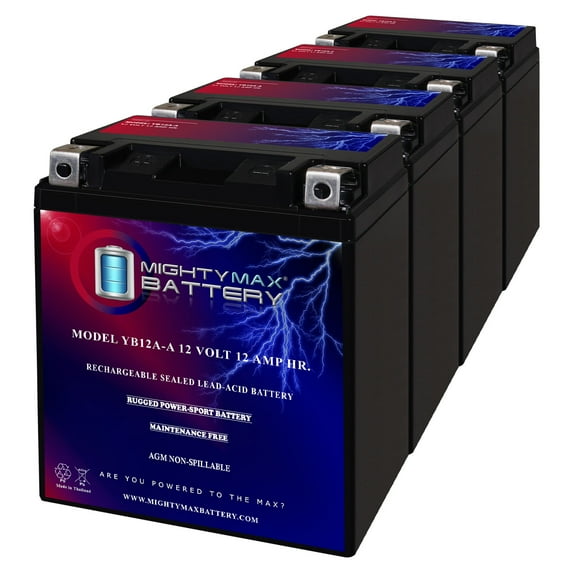 YB12A-A 12V 12AH Replacement Battery compatible with Yamaha YFM 125 Timber Wolf 250 - 4 Pack