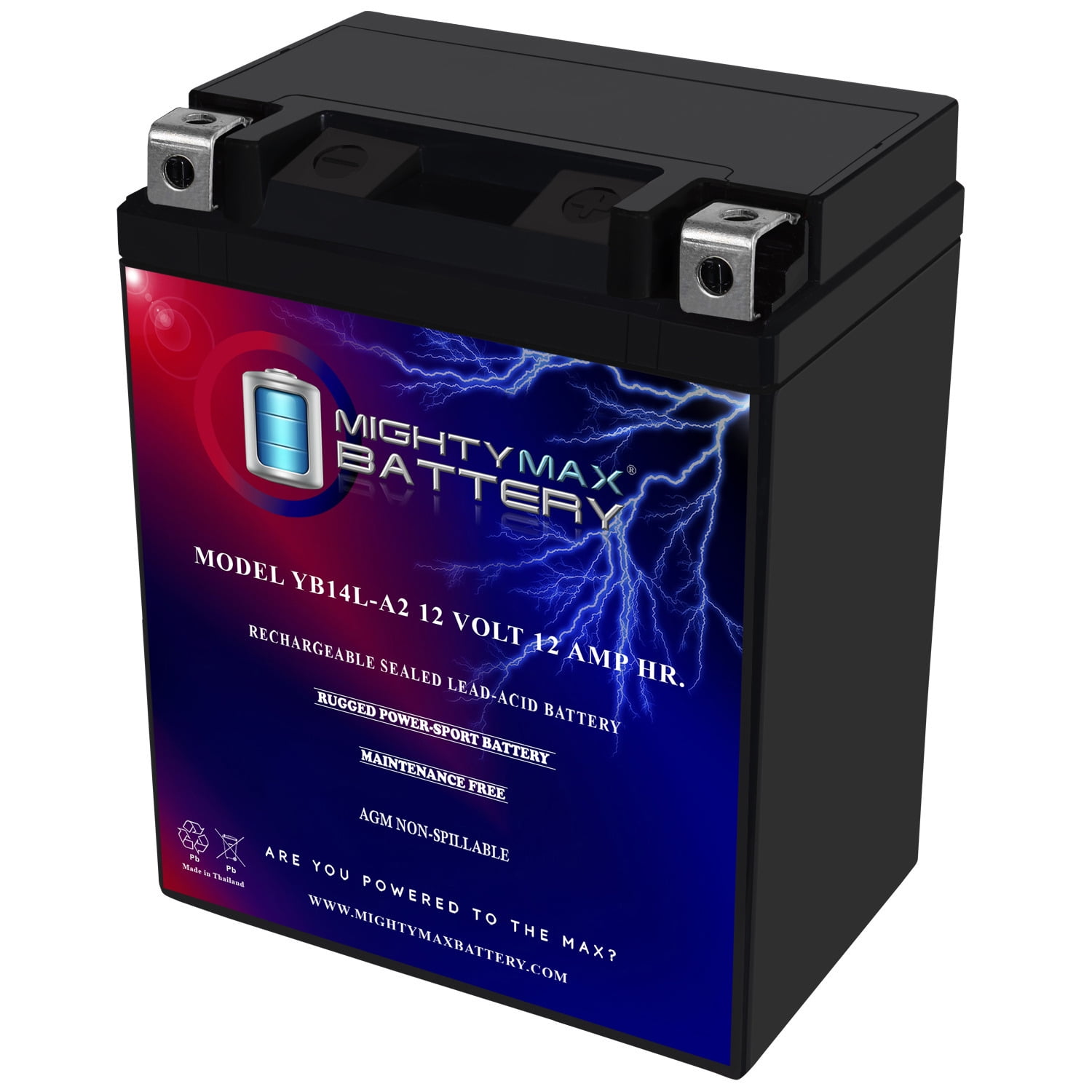 YB14L-A2 -12 Volt 12 AH, 210 CCA, Rechargeable Maintenance Free SLA AGM Motorcycle Battery