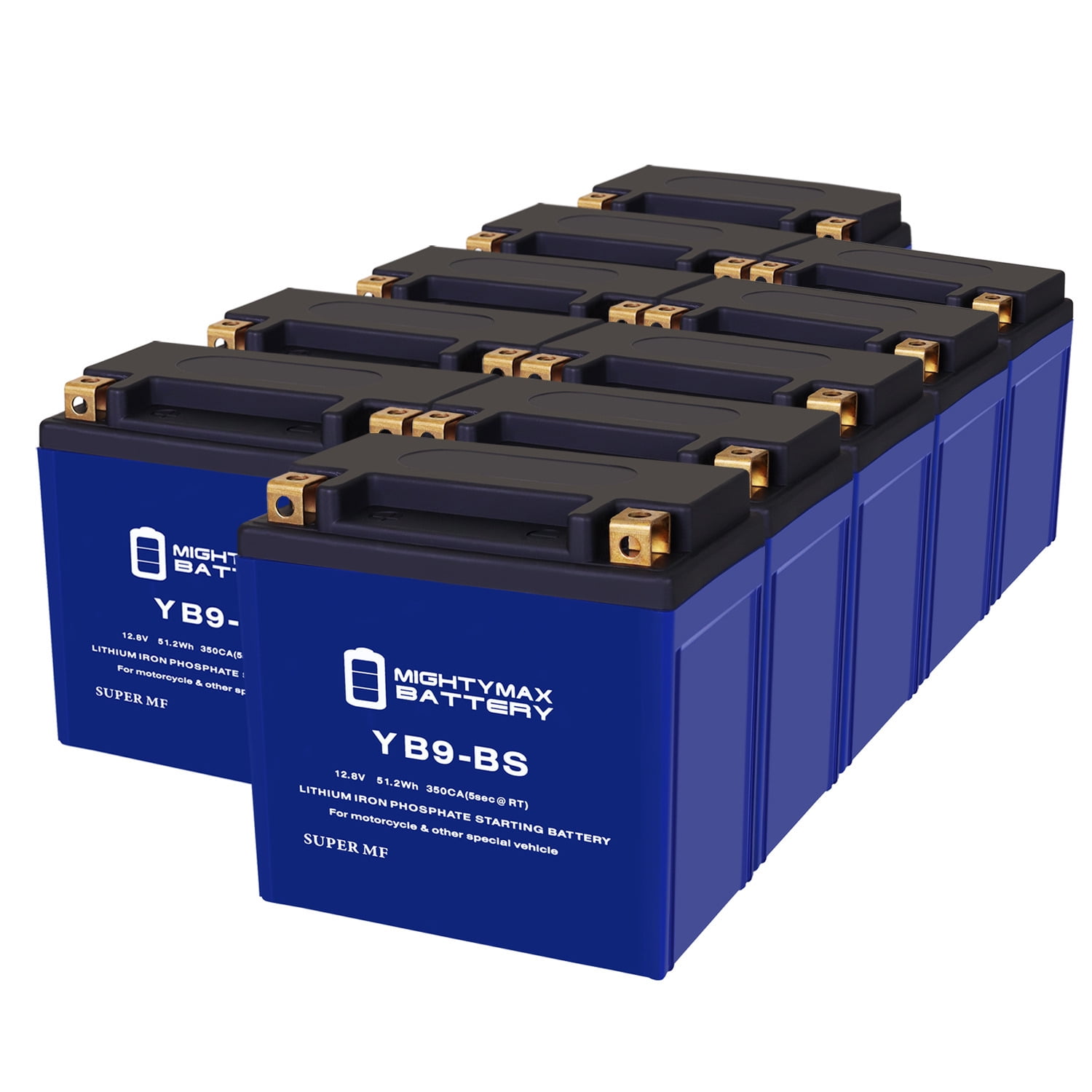 YB9-BS Lithium Replacement Battery Compatible with Gilera 200 RTX, RV, RX E-Starter All Years - 10 Pack